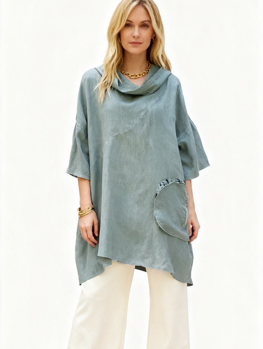 Italian Linen Hooded Tunic Top Size 2X
